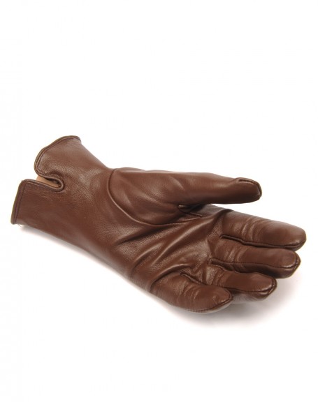 Chocolate leather gloves LuluCastagnette knot