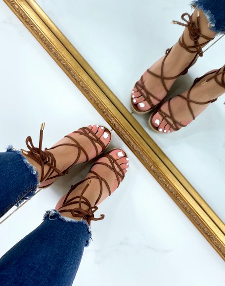 Chocolate wedges with thin straps and criss-cross laces