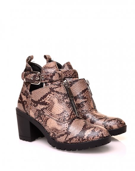 Chunky openwork heel ankle boot with straps
