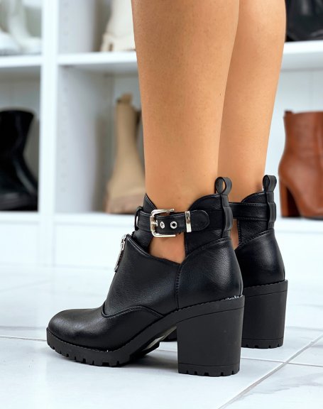 Chunky openwork heel ankle boot with straps