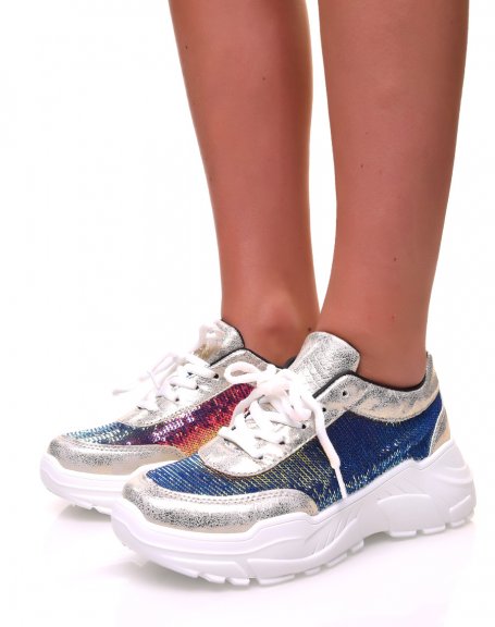Chunky-sole sneakers with holographic sequins