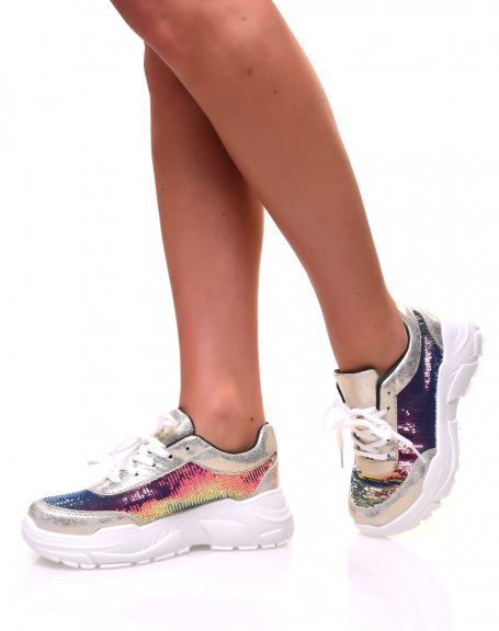 Chunky-sole sneakers with holographic sequins