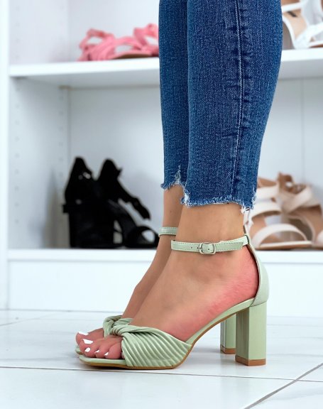 Chunky Strap Green Heeled Sandals