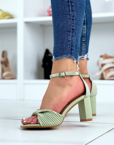 Chunky Strap Green Heeled Sandals