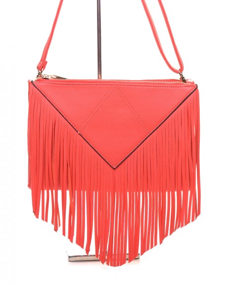 Coral fringe pouch