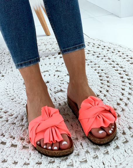 Coral suedette mules with large flying bow