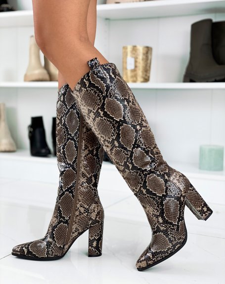Cowboy-style python-effect heeled boots