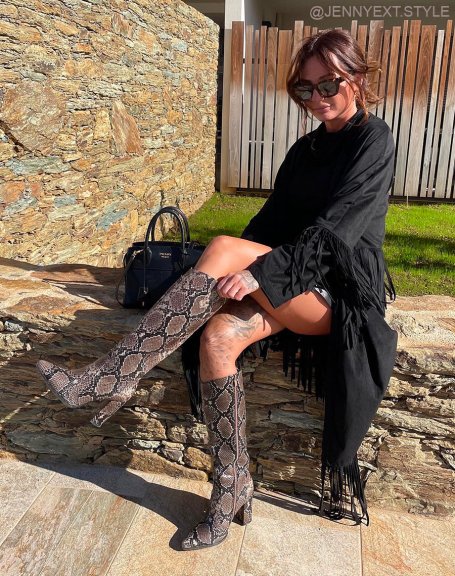 Cowboy-style python-effect heeled boots
