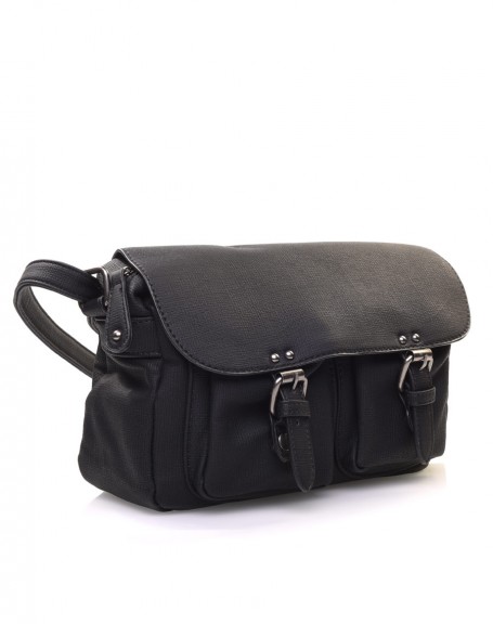 Crossed black satchel bag