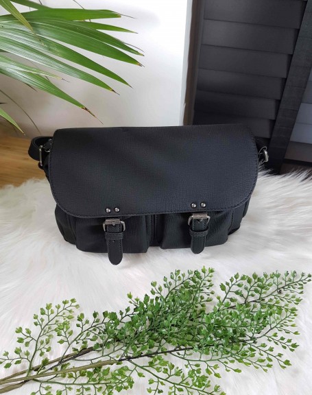 Crossed black satchel bag