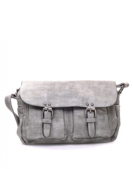 Crossed gray satchel bag