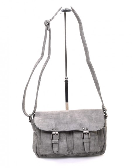 Crossed gray satchel bag