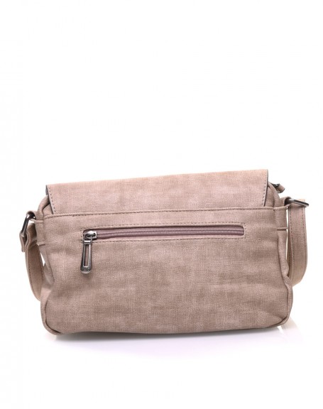 Crossed taupe satchel bag