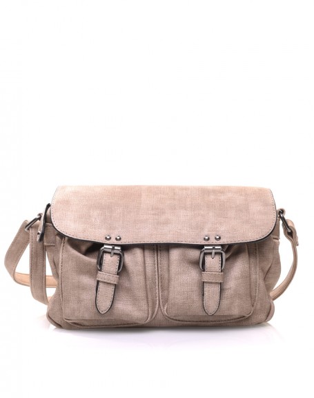 Crossed taupe satchel bag