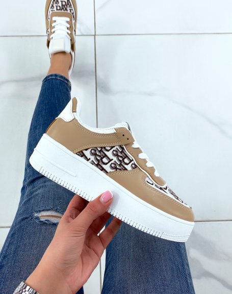 Dark beige sneakers with brown prints
