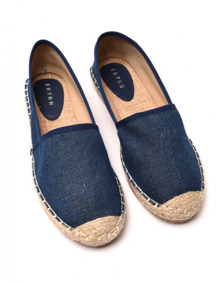 Dark blue espadrilles with braided toe and sole