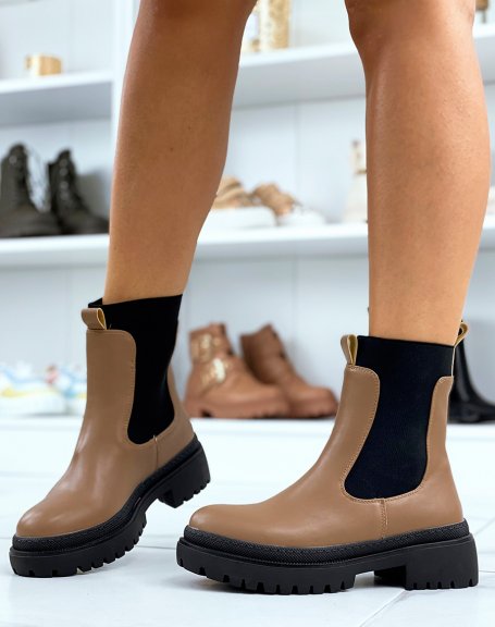 Dark brown chelsea style high elasticated ankle boots