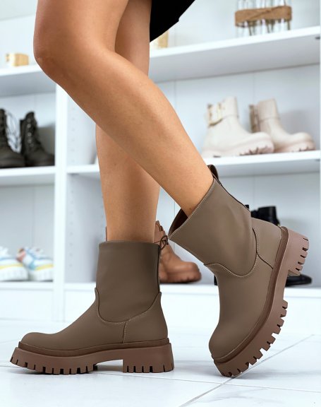 Dark brown waterproof effect ankle boots with notched sole