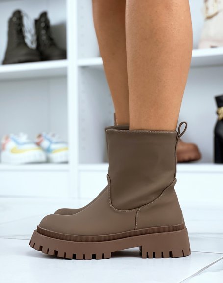 Dark brown waterproof effect ankle boots with notched sole