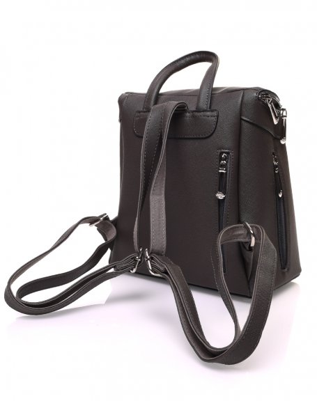 Dark gray rigid backpack with zippers
