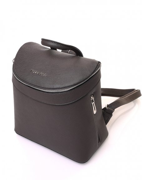 Dark gray rigid backpack with zippers