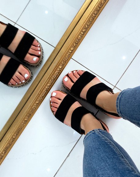 Double strap sandals in black suede