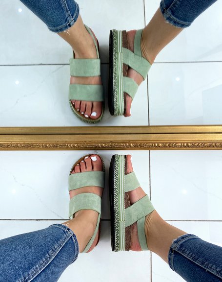 Double strap sandals in pastel green suede