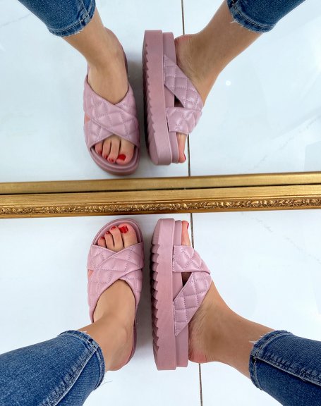 Dusty rose crossed and quilted mules