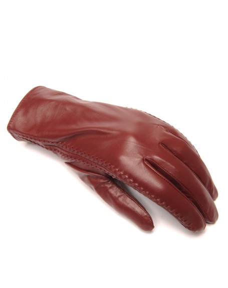 Embroidered burgundy leather gloves LuluCastagnette