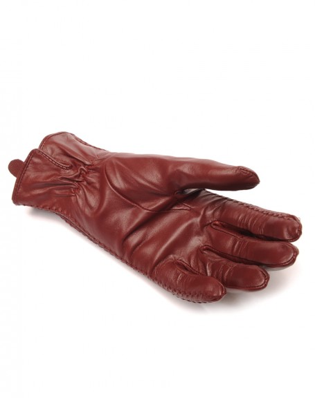 Embroidered burgundy leather gloves LuluCastagnette