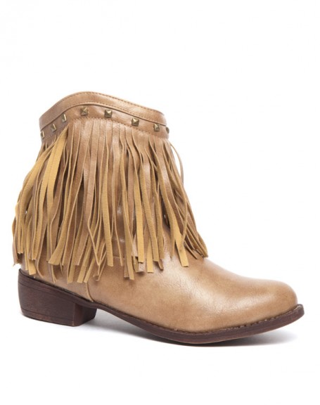 Ethnic boots with fringes and studs Ideal beige