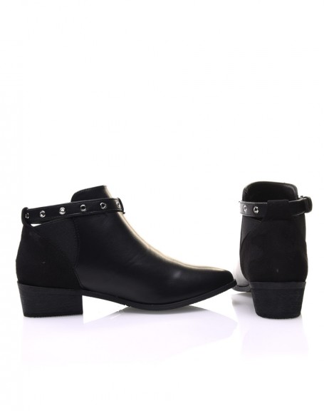 Flat black ankle boots with adjustable strap