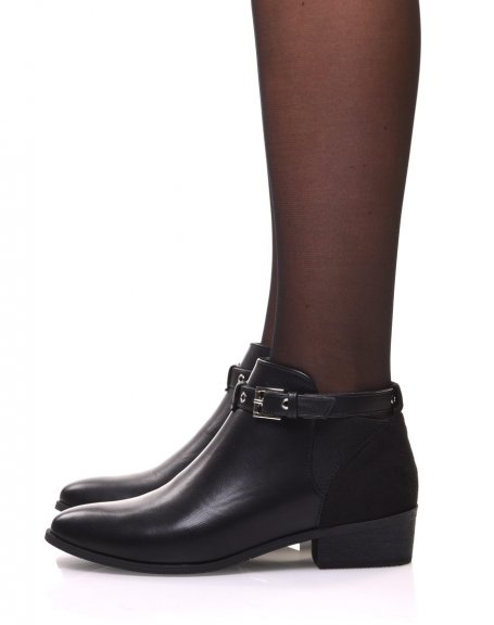 Flat black ankle boots with adjustable strap