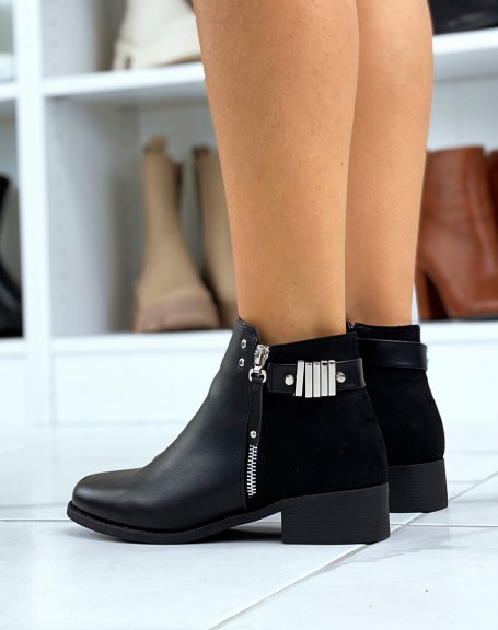 Flat black ankle boots with decorative zipper