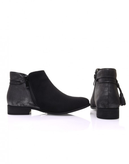 Flat black ankle boots with metallic insert