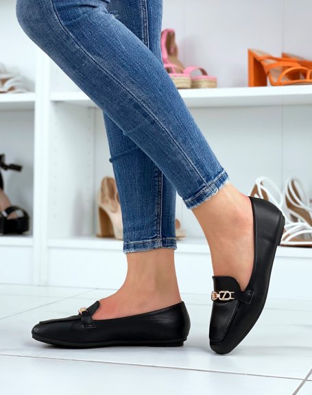 Flat black loafers with gold rhinestone jewels