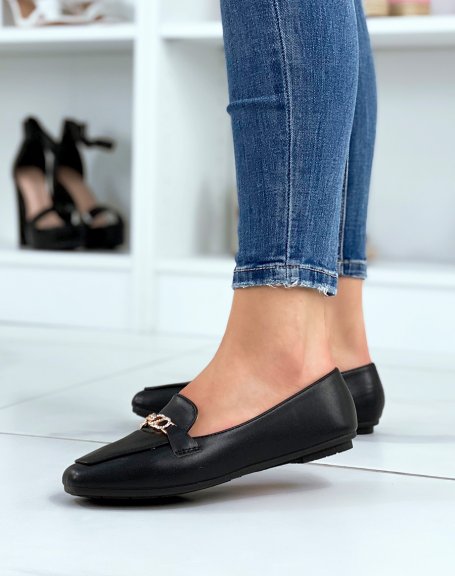Flat black loafers with gold rhinestone jewels