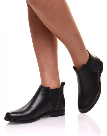 Flat black metallic ankle boots