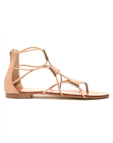 Flat sandal with beige elastic