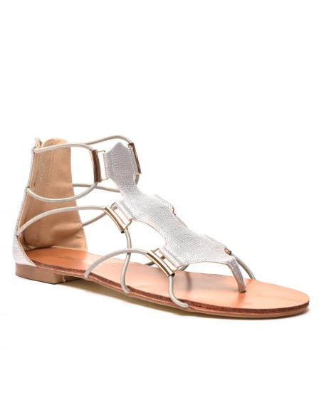 Flat sandal with silver elastic