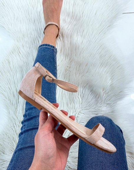 Flat sandals in beige suede with thin straps