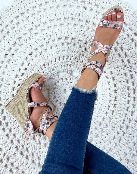 Floral wedges with suedette heel