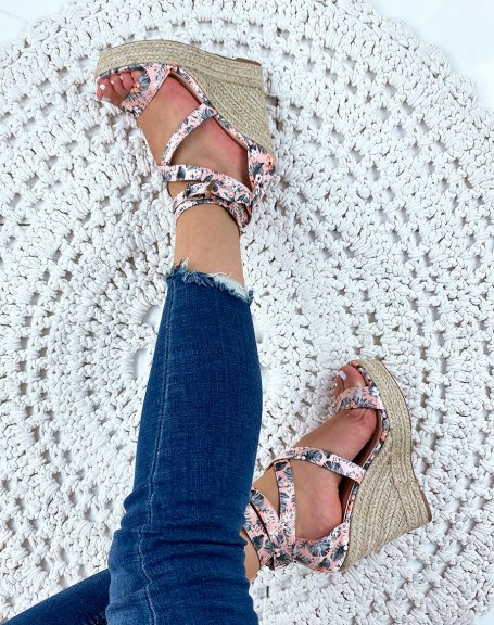Floral wedges with suedette heel