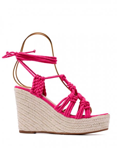 Fuchsia braided wedges with lace