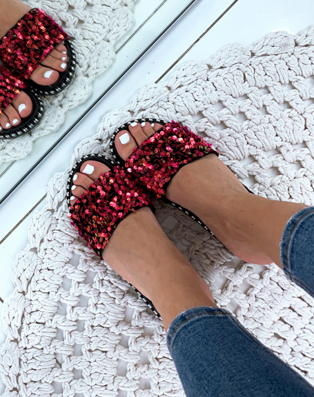 Fuchsia flat sandals with sequins
