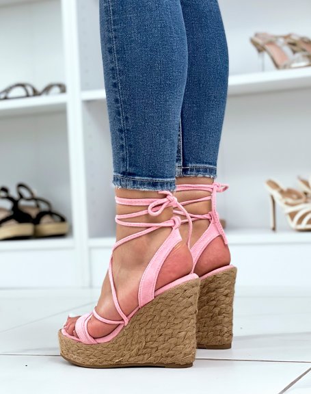 Fuchsia suedette lace-up wedges