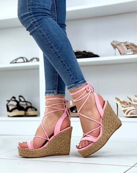 Fuchsia suedette lace-up wedges