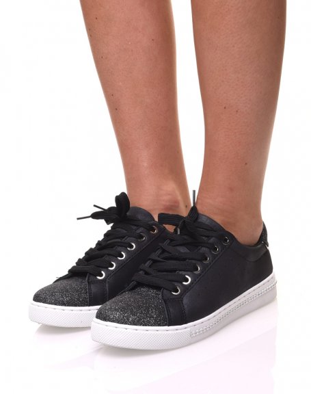 Glitter black bi-material sneakers