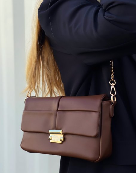 Gold Detail Checkered Chocolate Handbag