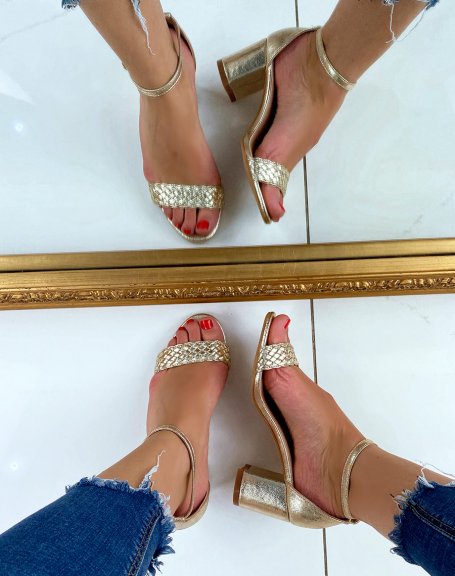 Gold heeled sandals with braided strap